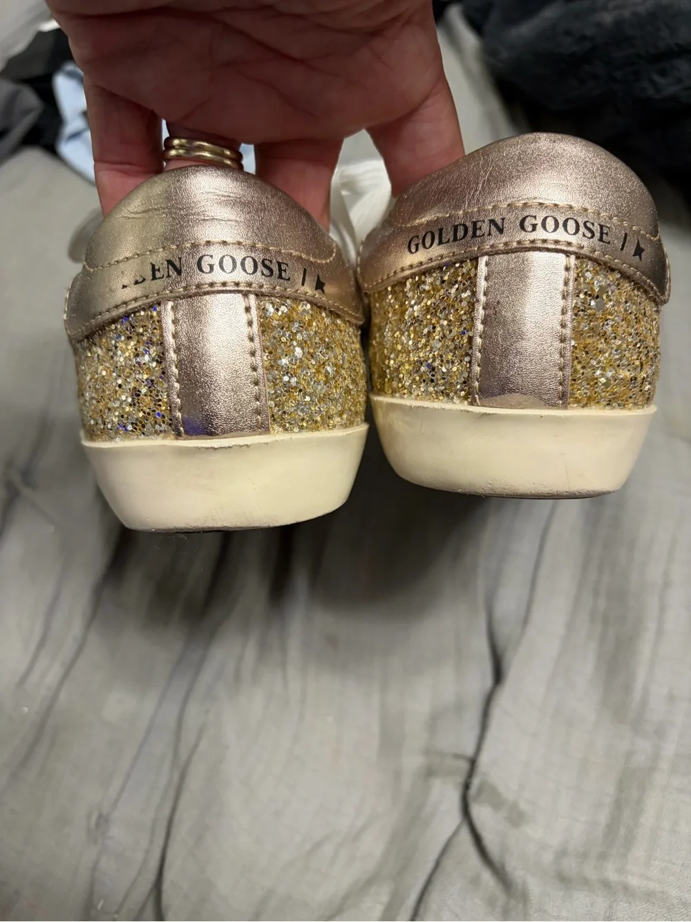Golden Goose Super Star Gold Glitter Low-Top Sneaker size 8.5